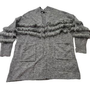 Sioni Women's Gray Mohair & Wool Blend Fur Accent Cardigan Sweater. Size XL